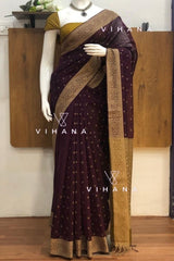 Premium Pure Handloom Cotton Saree Purple and Gold Elegance