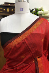 Rust Orange Maheswari Silk Cotton Saree