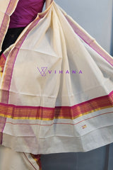 Traditional Kerala Set Mundu with Pink and Gold Kasavu Border