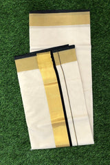 Kerala Cotton Set Saree featuring Elegant Black and Golden Zari Borders
