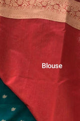 Premium Pure Handloom Cotton Saree Peacock Green and Red Elegance
