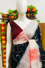 Elegant Black-White Kota Semi Tussar Bandini Tie & Dye Saree