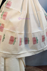 Kerala Cotton Set Mundu with Lotus Print