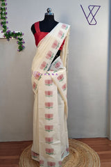 Kerala Cotton Set Mundu with Lotus Print