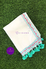 White Mul Cotton Saree with Embroidery Lace Border