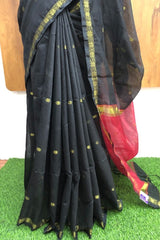 Earthy Black Maheswari Silk Cotton Saree