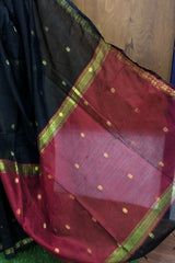 Earthy Black Maheswari Silk Cotton Saree