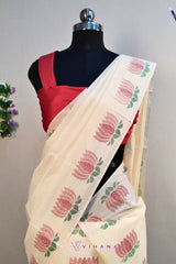 Kerala Cotton Set Mundu with Lotus Print