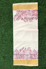 Kerala Set Saree with Red Thread Embroidery