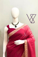 Pink Mul Cotton Saree with Embroidery Lace Work