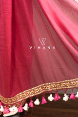 Pink Mul Cotton Saree with Embroidery Lace Work