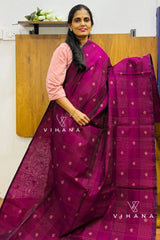 Wine Purple with Mustard Gold Contrast Pallu Premium Pure Handloom Cotton Saree