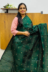 Emerald Green with Rich Red/Maroon Contrast Pallu Premium Pure Handloom Cotton Saree
