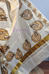 Kerala Tissue Set Mundu with Lord Krishna and Aalila Prints