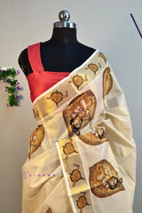 Kerala Tissue Set Mundu with Lord Krishna and Aalila Prints