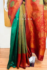 Dark Green Banarasi Saree with Maroon Border