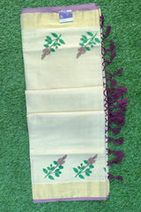 Kerala Golden Tissue Set Saree with Thulasikathir Printed Designs
