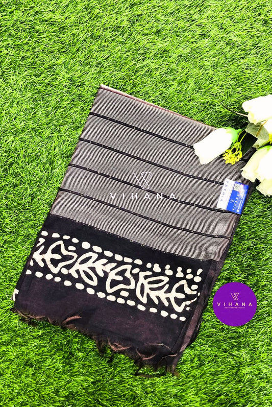 Dark Wine Kota Silk Katwar Batik Print Saree