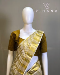 Golden Tissue Set Saree (2595) off White & Golden Color