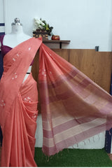 Peach Kota Munga Silk Sareee