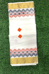 Handloom Cotton Set Saree with modern geometric prints