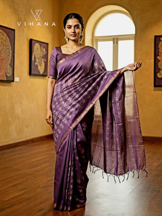 Tussar Silk Saree – Dark Violet Color-VS531