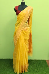 Yellow Cotton Linen Saree
