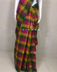 Madras Kattam Checked Cotton Saree Multi Color