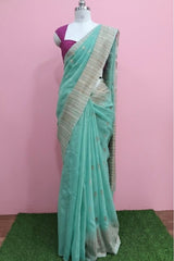 Pastel Blue Cotton Linen Saree