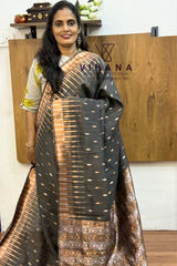 Greyish Black Cotton Linen Saree