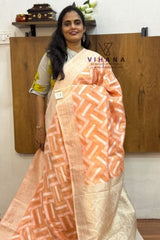 Elegant Peach Cotton Linen Saree