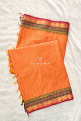 Pure Chettinadu Cotton Orange Check Zari Border Saree