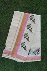 Tulsi Kathir Motif Hand-Printed Cotton Set Saree