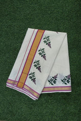 Tulsi Motifs Hand-painted Cotton Set Saree