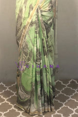 Khatan Semi Silk Marble Print Green and Black Saree