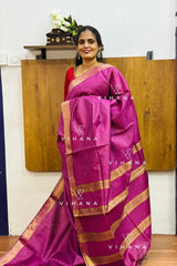 Dark Magenta Maheshwari Semi Tussar Silk Saree
