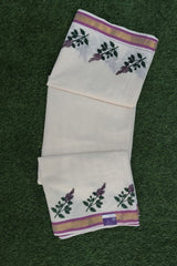 Tulsi Motifs Hand-painted Cotton Set Saree