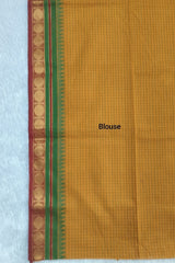 Pure Chettinadu Cotton Mango Yellow Check Zari Border Saree