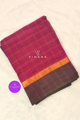 Magenta Village Cotton Saree with Check Pattern