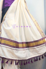Kerala Cotton Set Mundu with Purple Border