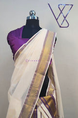 Kerala Cotton Set Mundu with Purple Border