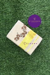 Golden Tissue Set Saree With Brown Floral Print