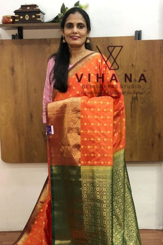 Orange Kanjivaram Silk Saree
