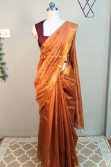 Rust Orange Maheswari Katan Silk Saree