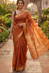 Rust Orange Maheswari Katan Silk Saree
