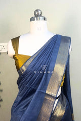 Dusty Blue Maheswari Katan Silk Saree