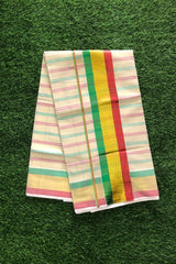 Traditional Kerala Set Saree with Multi-Color Zari Border