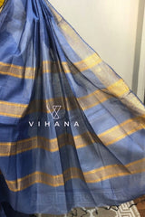 Dusty Blue Maheswari Katan Silk Saree