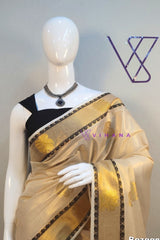 Premium Tissue Set saree with Golden Zari Borders and Paisley Motifs
