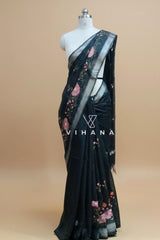 Blueish Grey Kota Doria Organza Silk Saree